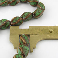 15x10mm Twist Beads, Rustic 2-Tone Green and Copper Glazed Ceramic Fluted Barrels