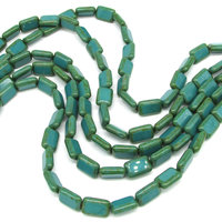 12x8mm Rectangular Window Beads, Opaque Turquoise with Green Picasso (15)