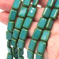 12x8mm Rectangular Window Beads, Opaque Turquoise with Green Picasso (15)