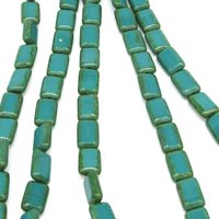 12x8mm Rectangular Window Beads, Opaque Turquoise with Green Picasso (15)