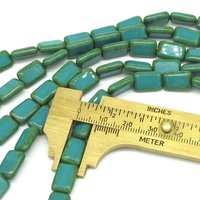 12x8mm Rectangular Window Beads, Opaque Turquoise with Green Picasso (15)
