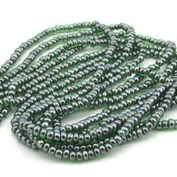 8/0 Czech Glass Seed Beads, Vintage 20" Strands 2mm Emerald AB Mini Rocailles (3)