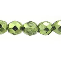 Olivine AB 8mm Faceted Rounds, Fire Polished Czech Glass Beads