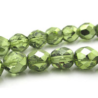 Olivine AB 8mm Faceted Rounds, Fire Polished Czech Glass Beads