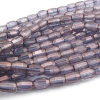 7mm Faceted Oval Beads, Amethyst AB Czech Glass Fire Polished Barrels