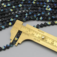 6mm Matte Jet AB Bicones, Iridescent Czech Pressed Glass Beads