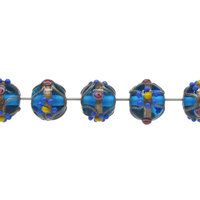 10mm Rounds, Translucent Aqua Fancy Lampwork Beads with Bumpy Dots and Aventurine Drizzle (5)