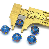 10mm Rounds, Translucent Aqua Fancy Lampwork Beads with Bumpy Dots and Aventurine Drizzle (5)