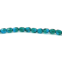 10mm Faceted Ovals, Two-Tone Translucent Czech Fire Polished Beads, Aqua and Emerald