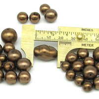 Faux Pearl Mix, Coated Czech Glass Beads, Opaque Dark Brown Rounds and Rondelles