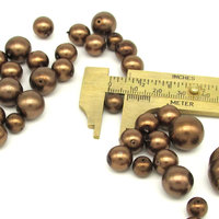 Faux Pearl Mix, Coated Czech Glass Beads, Opaque Dark Brown Rounds and Rondelles