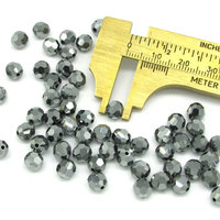 6mm Faceted Round Beads, Jet Hematite Czech Machine Cut Crystal (48)