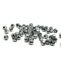 6mm Faceted Round Beads, Jet Hematite Czech Machine Cut Crystal (48)