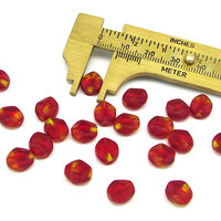 9x8mm Oval Diamond Window Beads, 2-Tone Ruby and Jonquil Czech Glass