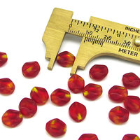 9x8mm Oval Diamond Window Beads, 2-Tone Ruby and Jonquil Czech Glass