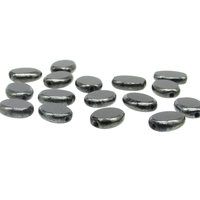 11.5x9mm Flat Oval Window Beads, Opaque Jet and Hematite Czech Glass 