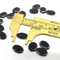 11.5x9mm Flat Oval Window Beads, Opaque Jet and Hematite Czech Glass 