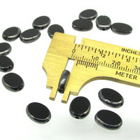11.5x9mm Flat Oval Window Beads, Opaque Jet and Hematite Czech Glass 