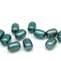 20x14mm Teal Plastic Pearl Barrels, Vintage Coated Opaque Lustre Beads (11)