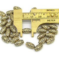 Oval Flower Beads, Antique Gold 11mm Barrels, Plated Plastic Spacers