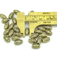 Oval Flower Beads, Antique Gold 11mm Barrels, Plated Plastic Spacers