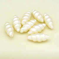 32x13mm Tapered Oval Seashell Beads, Vintage Cream Plastic Pearl Twisted Barrels