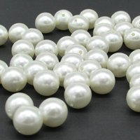 10mm Round White Lustre Beads, Vintage 1970's Plastic Pearls (36)