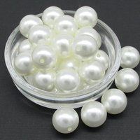 13.5mm Round White Faux Pearls, Vintage Opaque Lustre Plastic Beads