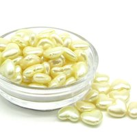 10.5mm Flat Heart Beads, Opaque Cream Vintage Plastic Pearls (24)