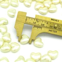 10.5mm Flat Heart Beads, Opaque Cream Vintage Plastic Pearls (24)