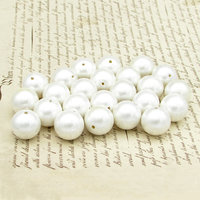 Round White Lustre Beads, Vintage 1970's 12mm 14mm Plastic Pearls