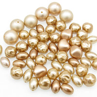 Gold Faux Pearl Bead Mixes, Vintage Opaque Plastic Rounds and Nuggets