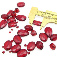 Vintage Plastic Bead Mix, Translucent Red Faceted Beads