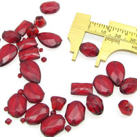 Vintage Plastic Bead Mix, Translucent Red Faceted Beads