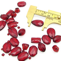 Vintage Plastic Bead Mix, Translucent Red Faceted Beads