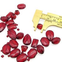 Vintage Plastic Bead Mix, Translucent Red Faceted Beads
