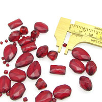 Vintage Plastic Bead Mix, Translucent Red Faceted Beads