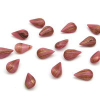 13x7.8mm Teardrop Point Backs, Vintage Opaque Rose and Goldstone Glass Gems