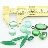 Green Glass Stones Mixed Lot,  Vintage Cabochons and Point Back Rhinestones