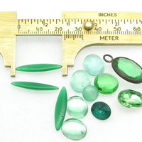 Green Glass Stones Mixed Lot,  Vintage Cabochons and Point Back Rhinestones