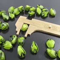13mm Oval Olivine Givre Glass Pinch Beads