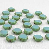 10mm Coin Turquoise Picasso Window Beads (30)