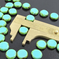10mm Coin Turquoise Picasso Window Beads (30)