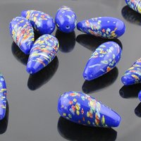 Vintage Teardrop Pendant 36mm, Blue Tombo Millefiori Glass Focal Bead