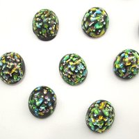 Vintage 12x10mm Oval Foiled Lampwork Cabochons
