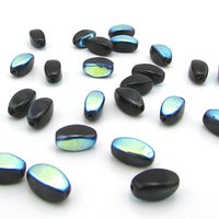 11x6mm Ovals, Jet Vitrail Czech Pressed Glass Beads