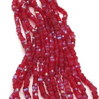 4mm Triangular Beads, Matte Ruby AB Small Flat Red Czech Pressed Glass Spacers