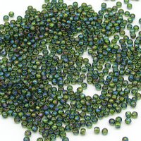 11/0 Seed Beads, Round TOHO Olivine Rainbow, Translucent Iridescent Green Spacers