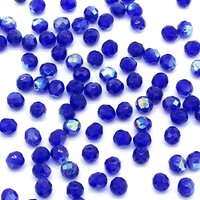 8mm Glass Beads, Faceted Rounds, Cobalt AB Czech Fire Polished Iridescent Blue Spacers