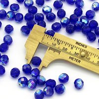 8mm Glass Beads, Faceted Rounds, Cobalt AB Czech Fire Polished Iridescent Blue Spacers